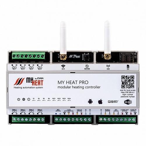 Контроллер на DIN рейку MY HEAT PRO, беспроводной, программируемый, 12 В Контроллер на DIN рейку MY HEAT PRO, беспроводной, программируемый, 12 В